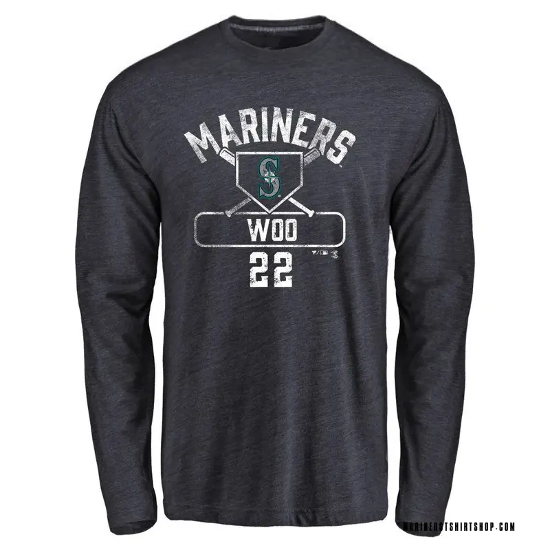 Men's Bryan Woo Seattle Mariners Base Runner Tri-Blend Long Sleeve T-Shirt - Navy
