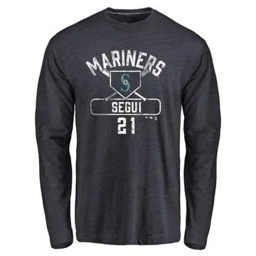 Men's David Segui Seattle Mariners Base Runner Tri-Blend Long Sleeve T-Shirt - Navy
