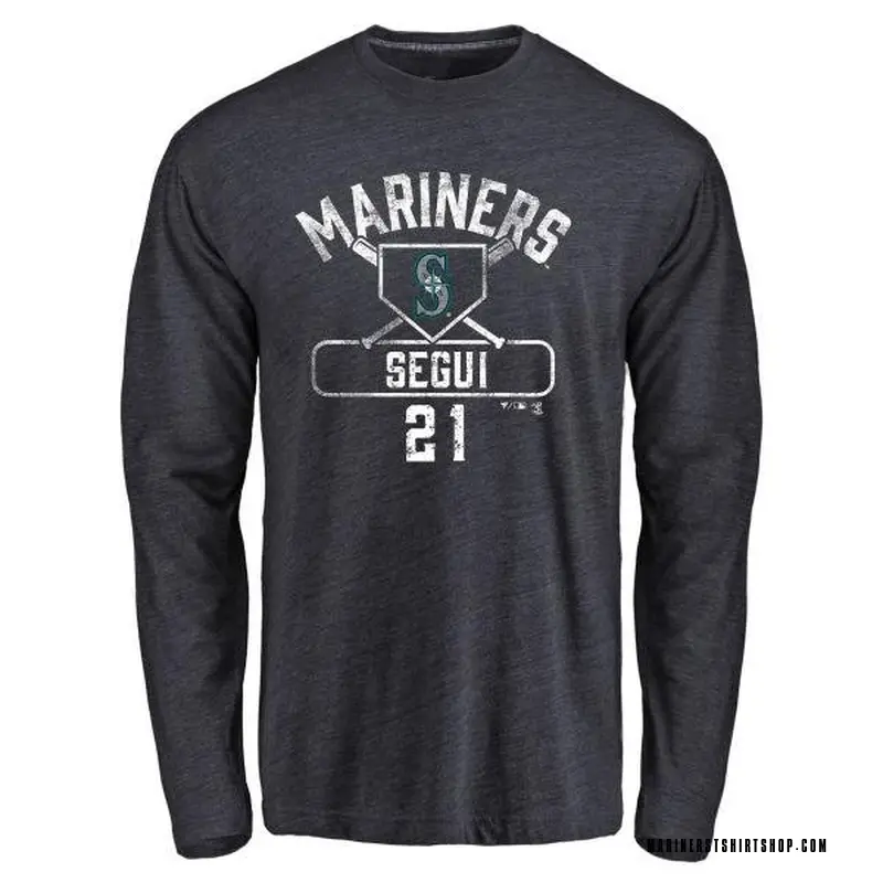 Men's David Segui Seattle Mariners Base Runner Tri-Blend Long Sleeve T-Shirt - Navy