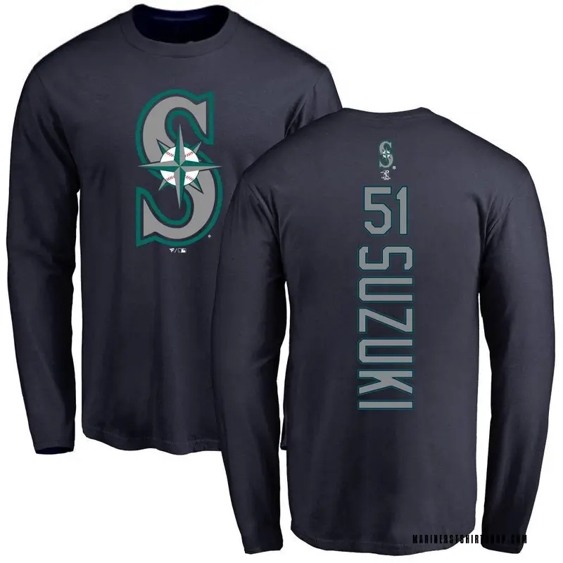 Men's Ichiro Suzuki Seattle Mariners Backer Long Sleeve T-Shirt - Navy