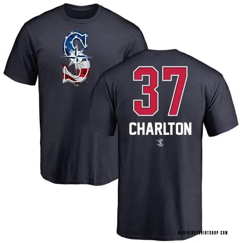 Men's Norm Charlton Seattle Mariners Name and Number Banner Wave T-Shirt - Navy