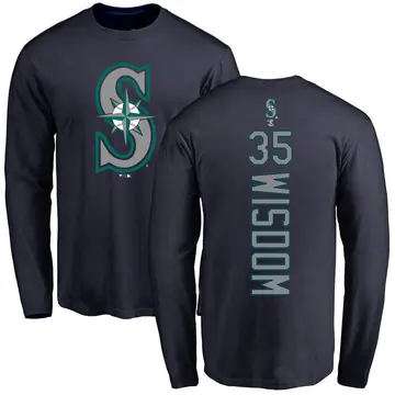 Men's Patrick Wisdom Seattle Mariners Backer Long Sleeve T-Shirt - Navy