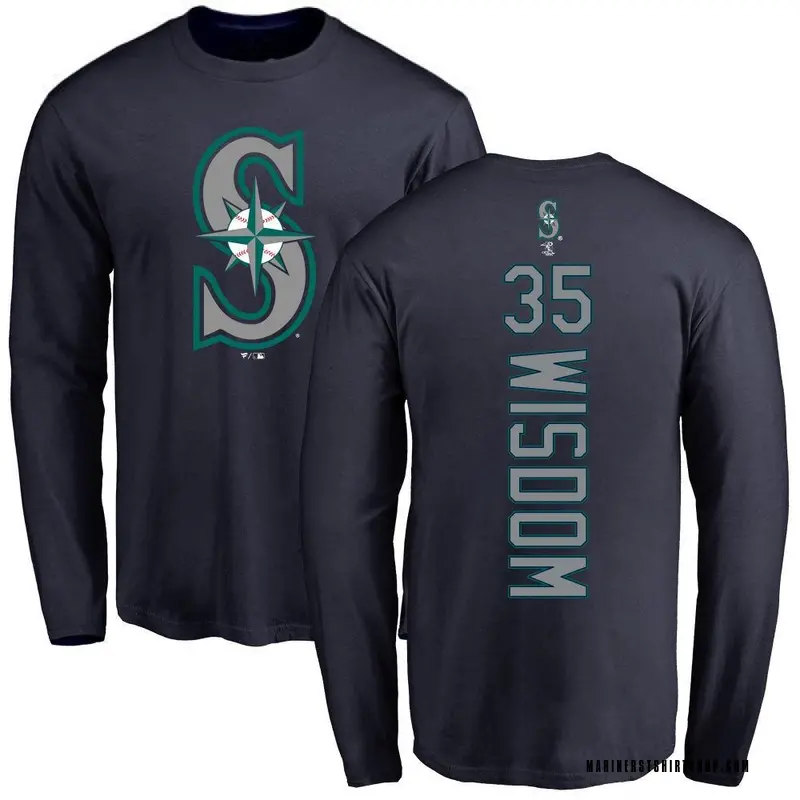 Men's Patrick Wisdom Seattle Mariners Backer Long Sleeve T-Shirt - Navy