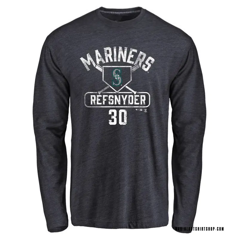 Men's Rob Refsnyder Seattle Mariners Base Runner Tri-Blend Long Sleeve T-Shirt - Navy