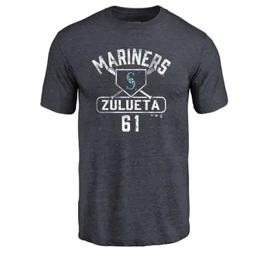 Men's Yosver Zulueta Seattle Mariners Base Runner Tri-Blend T-Shirt - Navy