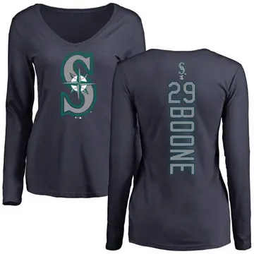 Women's Bret Boone Seattle Mariners Backer Slim Fit Long Sleeve T-Shirt - Navy