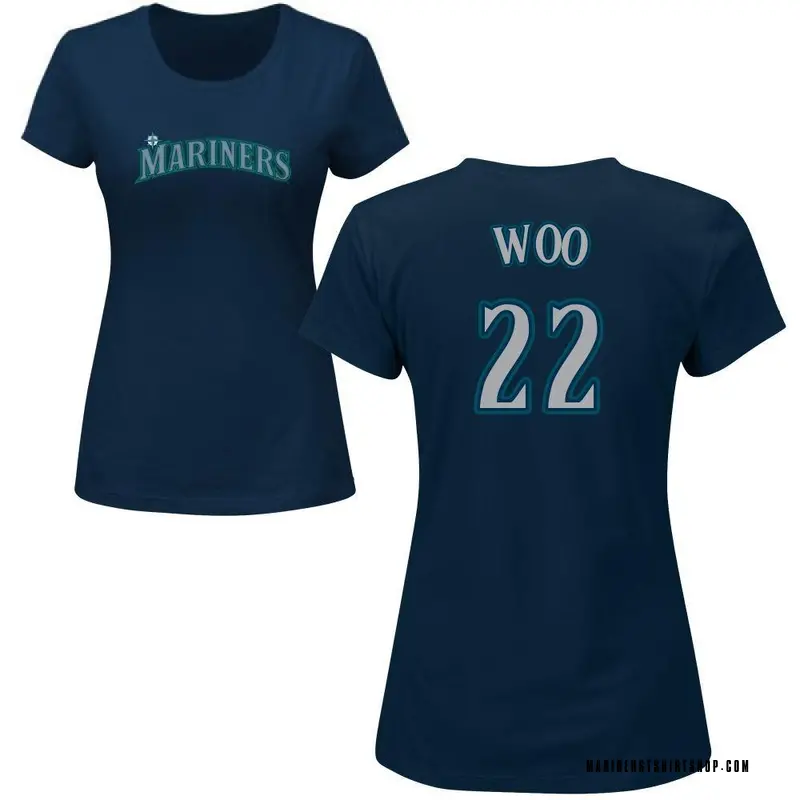 Women's Bryan Woo Seattle Mariners Roster Name & Number T-Shirt - Navy