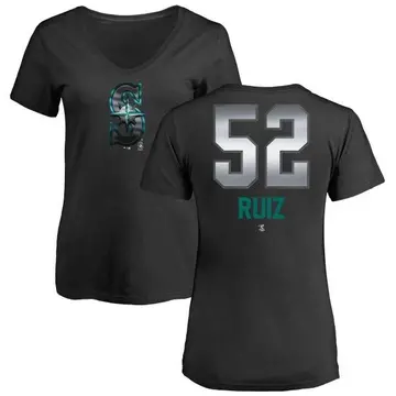 Women's Carlos Ruiz Seattle Mariners Midnight Mascot V-Neck T-Shirt - Black