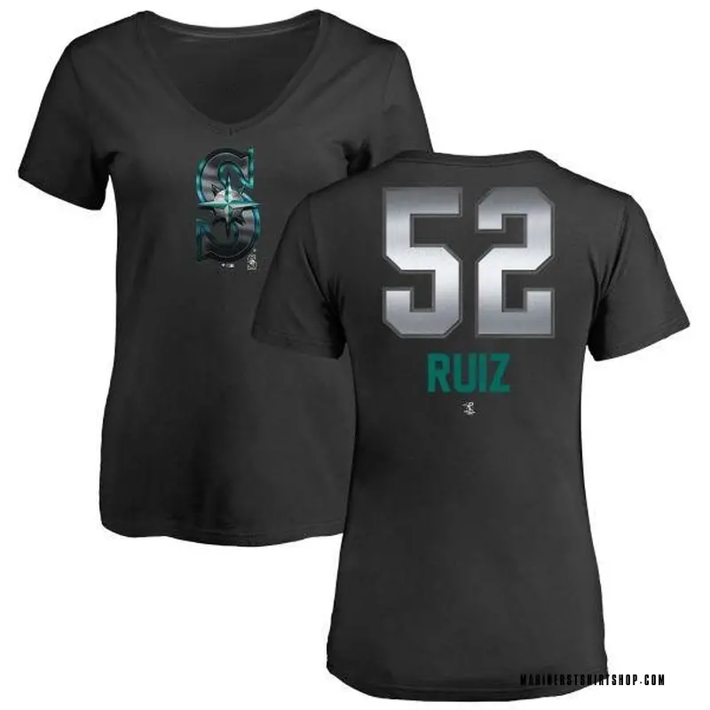 Women's Carlos Ruiz Seattle Mariners Midnight Mascot V-Neck T-Shirt - Black