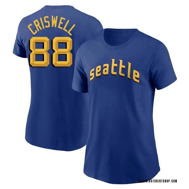 Women's Cooper Criswell Seattle Mariners Royal 2023 City Connect Name & Number T-Shirt