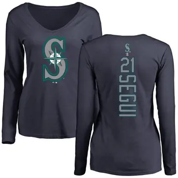 Women's David Segui Seattle Mariners Backer Slim Fit Long Sleeve T-Shirt - Navy