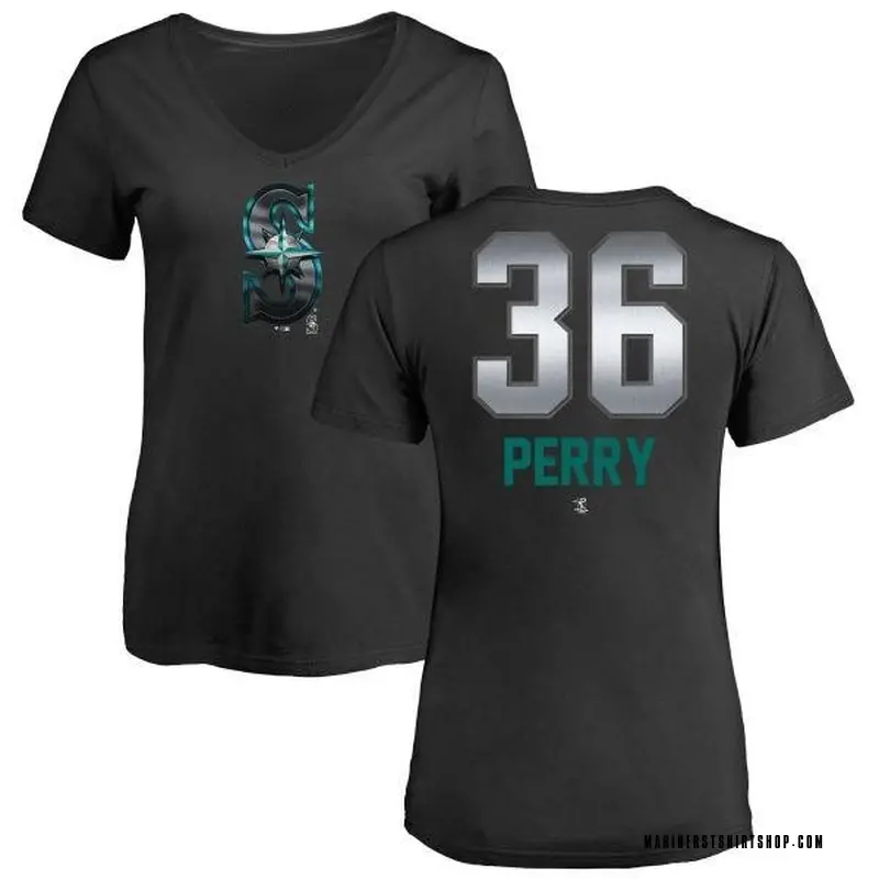 Women's Gaylord Perry Seattle Mariners Midnight Mascot V-Neck T-Shirt - Black
