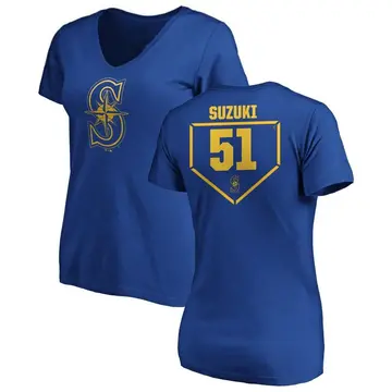 Women's Ichiro Suzuki Seattle Mariners RBI Slim Fit V-Neck T-Shirt - Royal