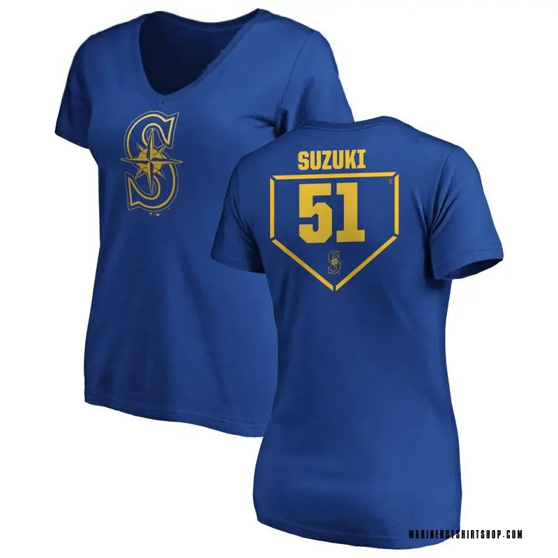 Women's Ichiro Suzuki Seattle Mariners RBI Slim Fit V-Neck T-Shirt - Royal