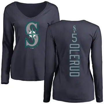 Women's John Olerud Seattle Mariners Backer Slim Fit Long Sleeve T-Shirt - Navy