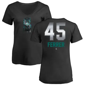 Women's Jose Ferrer Seattle Mariners Midnight Mascot V-Neck T-Shirt - Black