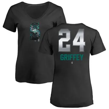 Women's Ken Griffey Seattle Mariners Midnight Mascot V-Neck T-Shirt - Black
