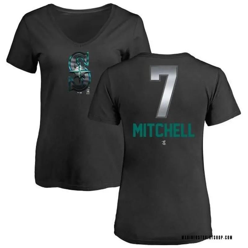 Women's Kevin Mitchell Seattle Mariners Midnight Mascot V-Neck T-Shirt - Black