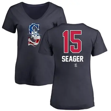 Women's Kyle Seager Seattle Mariners Name and Number Banner Wave V-Neck T-Shirt - Navy