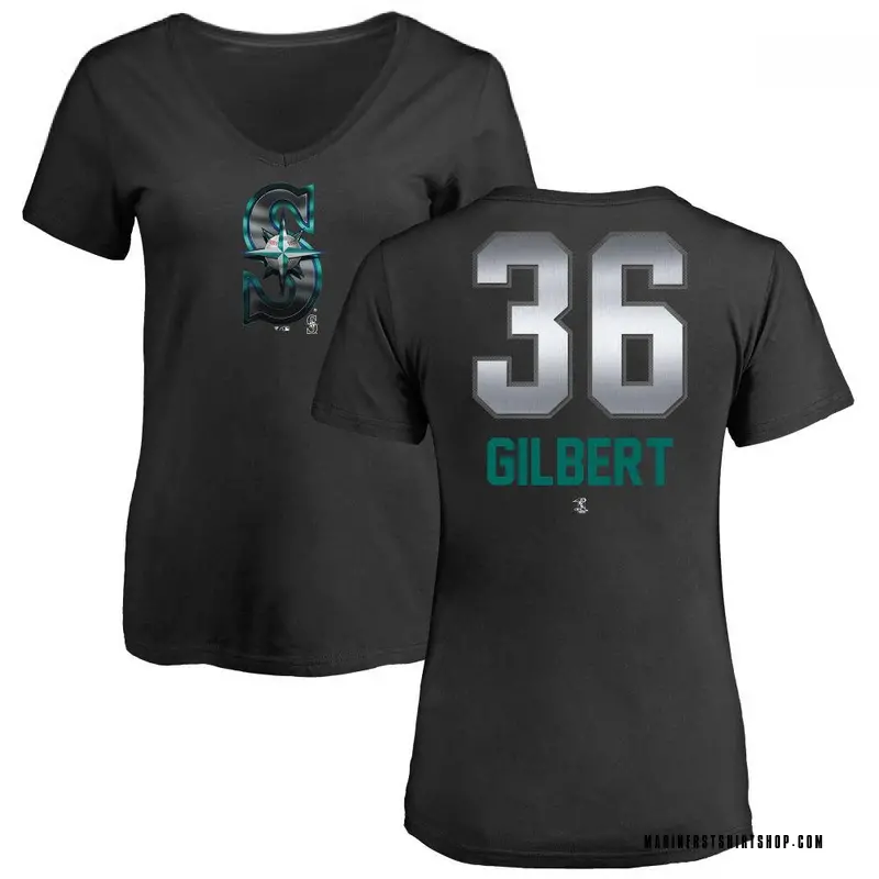 Women's Logan Gilbert Seattle Mariners Midnight Mascot V-Neck T-Shirt - Black