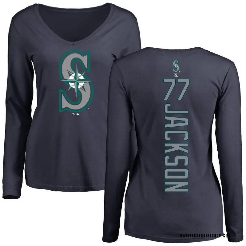 Women's Luke Jackson Seattle Mariners Backer Slim Fit Long Sleeve T-Shirt - Navy