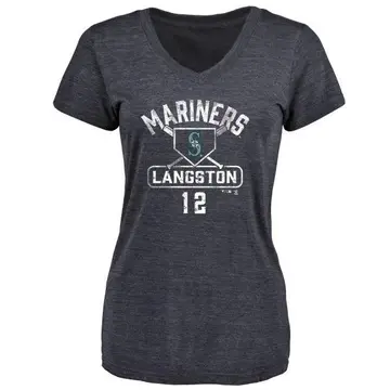 Women's Mark Langston Seattle Mariners Base Runner Tri-Blend T-Shirt - Navy