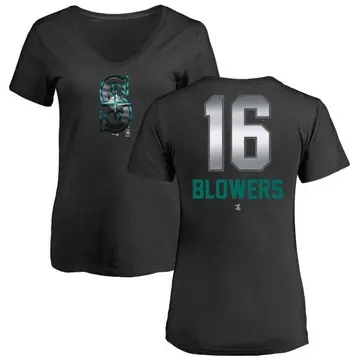 Women's Mike Blowers Seattle Mariners Midnight Mascot V-Neck T-Shirt - Black