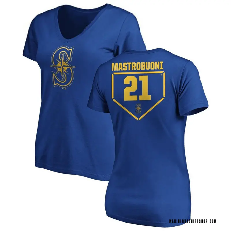 Women's Miles Mastrobuoni Seattle Mariners RBI Slim Fit V-Neck T-Shirt - Royal