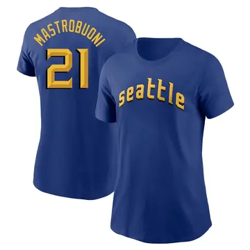 Women's Miles Mastrobuoni Seattle Mariners Royal 2023 City Connect Name & Number T-Shirt