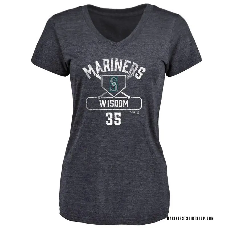 Women's Patrick Wisdom Seattle Mariners Base Runner Tri-Blend T-Shirt - Navy