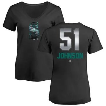 Women's Randy Johnson Seattle Mariners Midnight Mascot V-Neck T-Shirt - Black