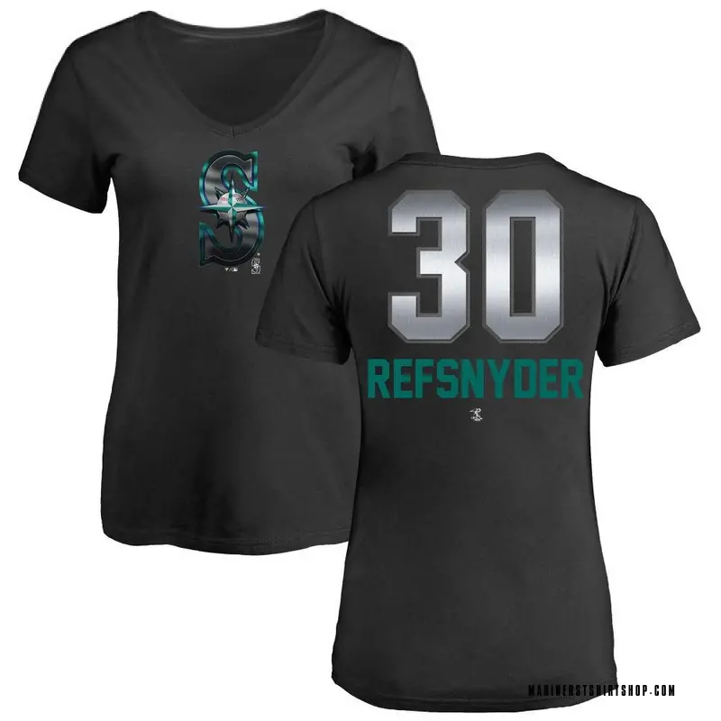Women's Rob Refsnyder Seattle Mariners Midnight Mascot V-Neck T-Shirt - Black