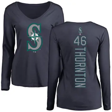 Women's Trent Thornton Seattle Mariners Backer Slim Fit Long Sleeve T-Shirt - Navy