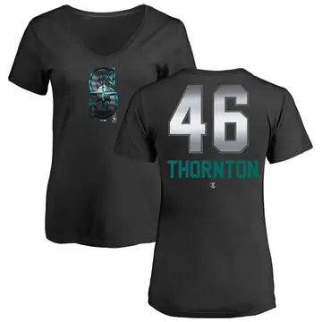 Women's Trent Thornton Seattle Mariners Midnight Mascot V-Neck T-Shirt - Black