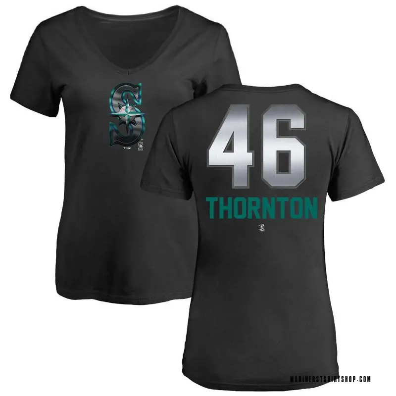 Women's Trent Thornton Seattle Mariners Midnight Mascot V-Neck T-Shirt - Black