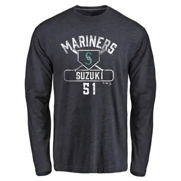 Youth Ichiro Suzuki Seattle Mariners Base Runner Tri-Blend Long Sleeve T-Shirt - Navy